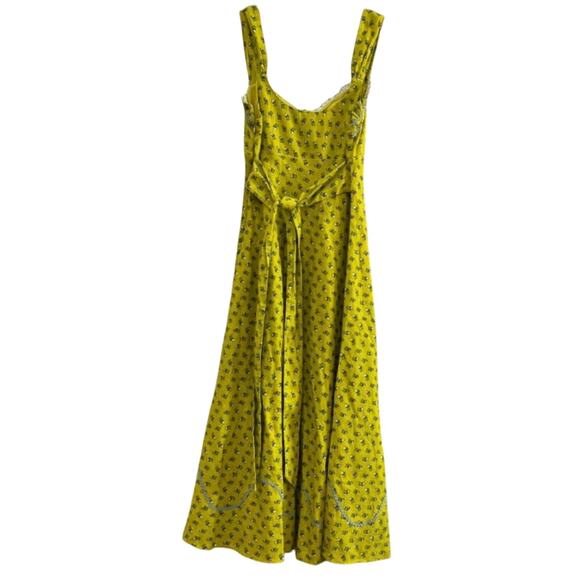 New Free People Sweet Hearts Floral Midi Dress $168 MEDIUM Citronella Chartreuse - Picture 7 of 8